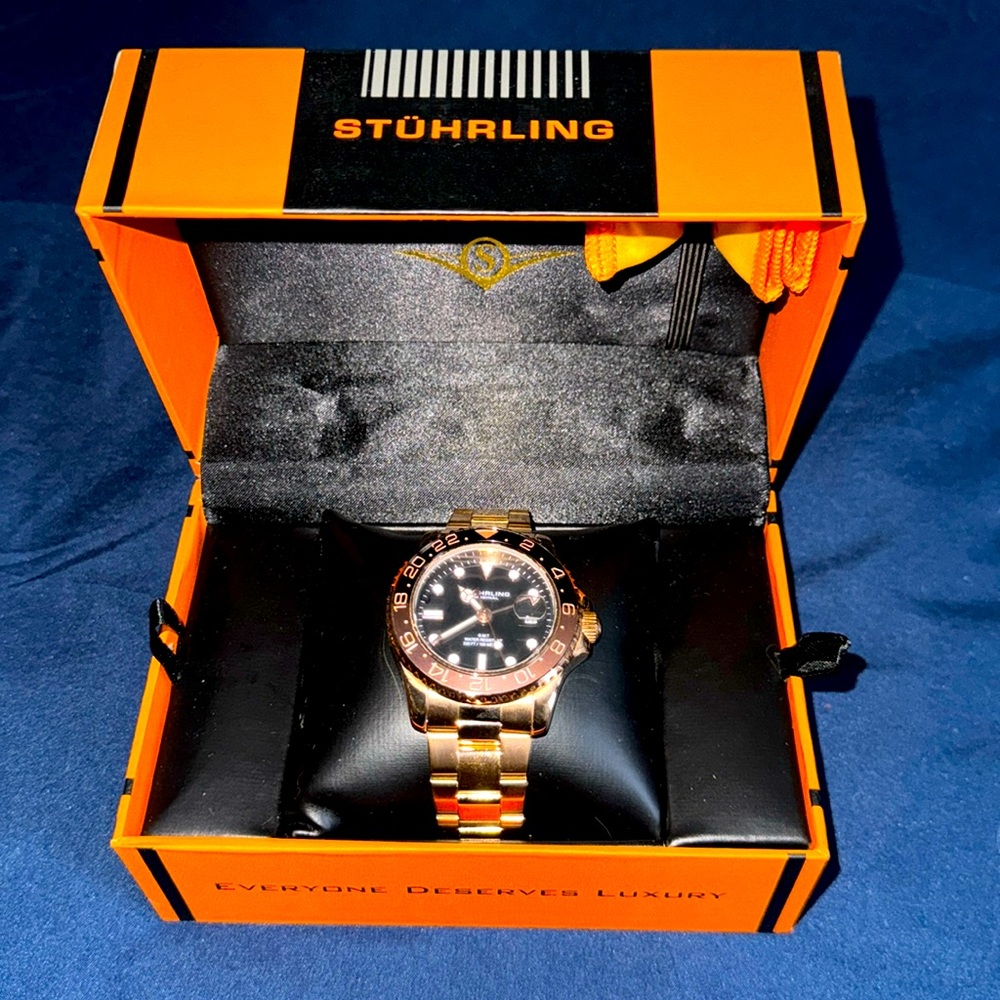 Stuhrling Men’s Rose Gold Stainless Steel Bracelet Watch 42mm